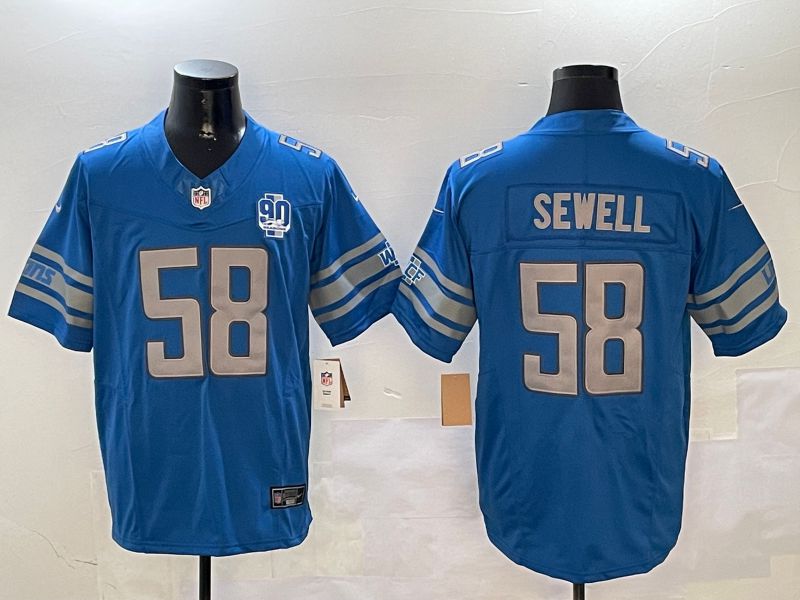 Men Detroit Lions 58 Sewell Blue three generations 2024 Nike Limited NFL Jersey style 01022